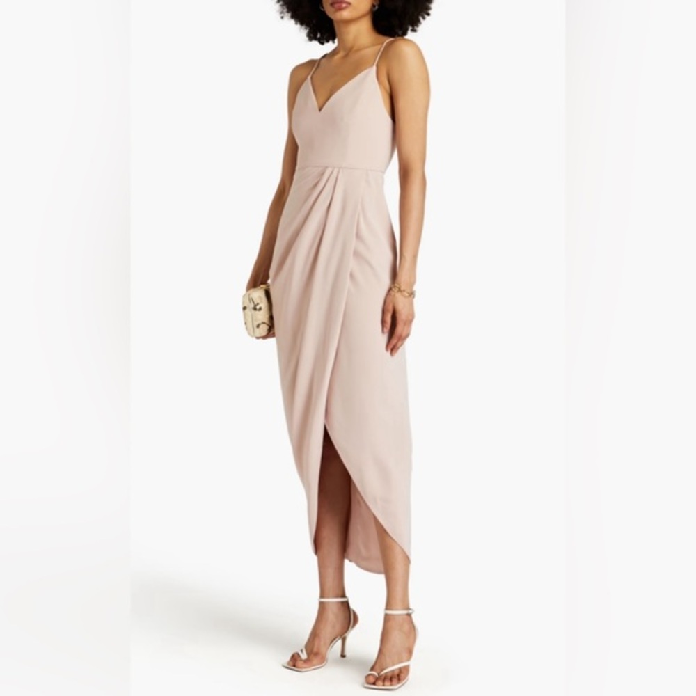 Shona Joy Draped Satin Midi Dress in Blush Pink‎